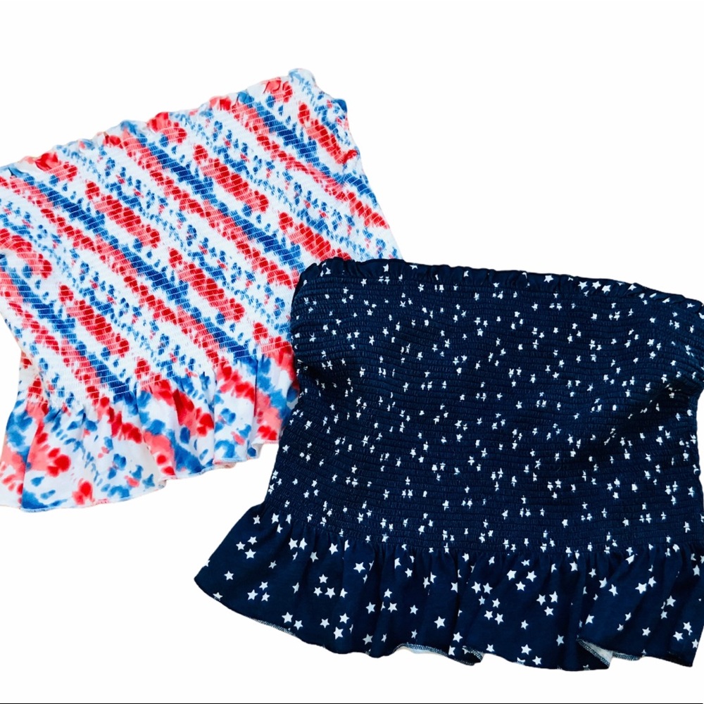 2 crop top tube tops stars and tie dye